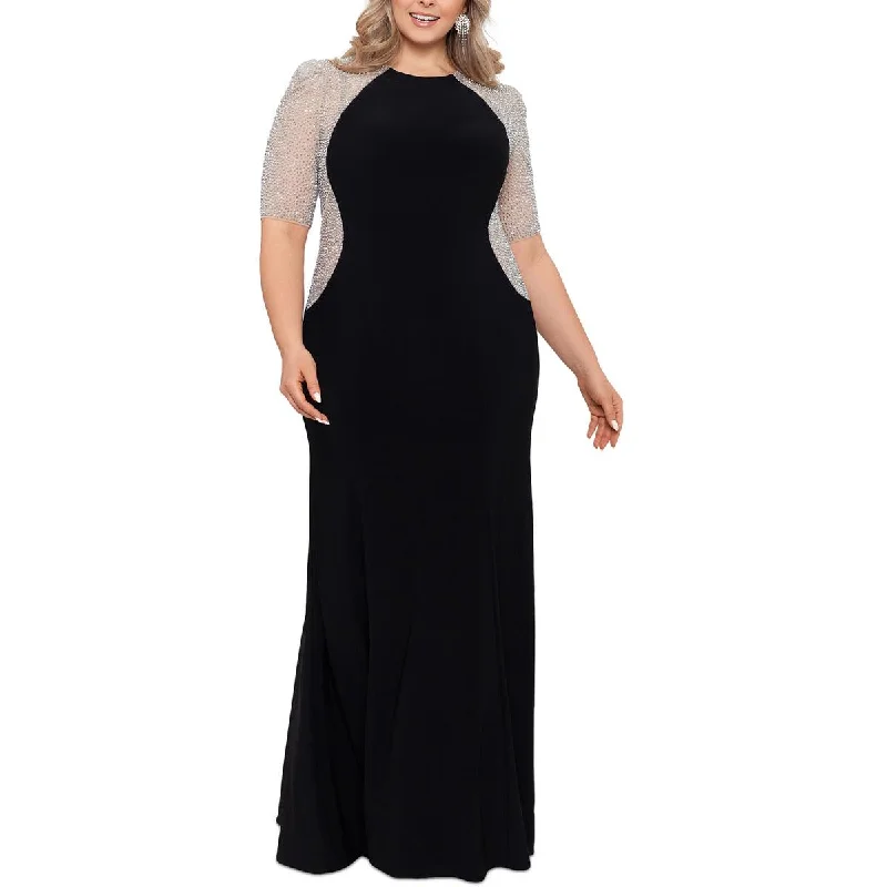 Xscape Womens Plus Rhinestone Embellished Evening Dress Sleeveless unclassified dresses