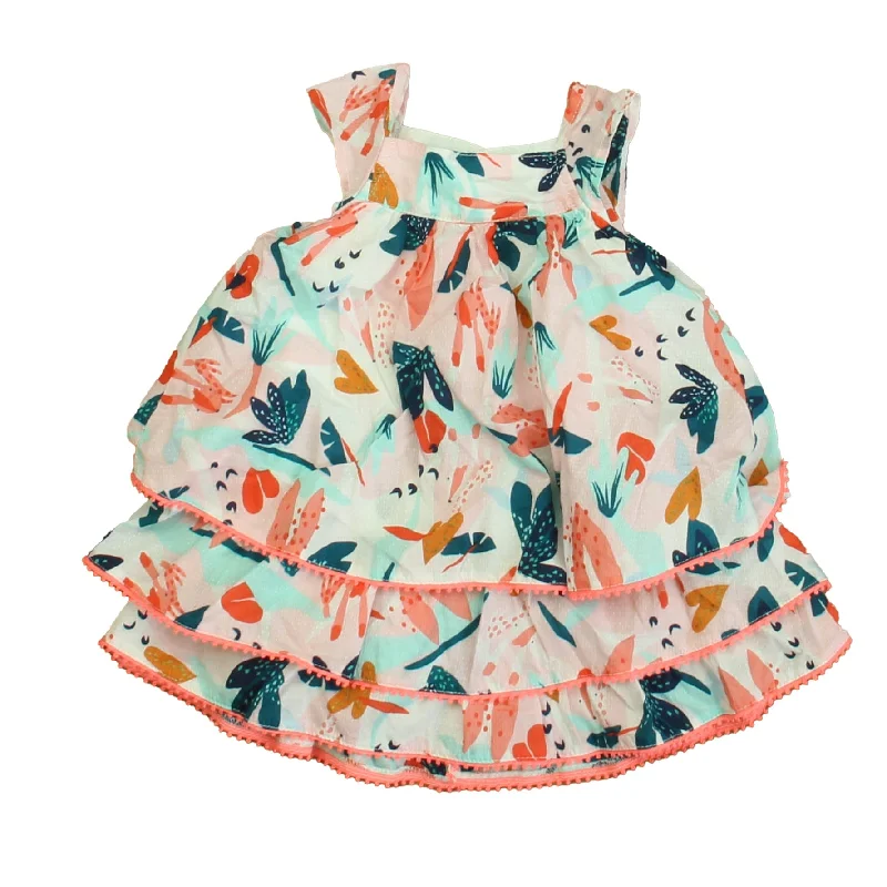 Catimini Girls Pink | Aqua Floral Dress Raw Hem Mini Skirt