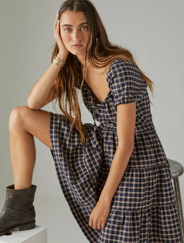 Lucky Brand Womens Short Sleeve Plaid Dress Mini Skirt Trend