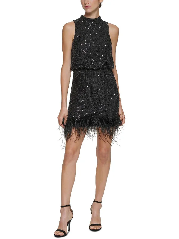 Womens Sequined Mini Cocktail and Party Dress Colorblock Mini Skirt