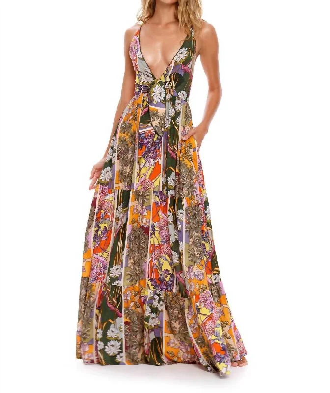 Fairy Suki Maxi Dress in Multi Pleated A-line Skirt