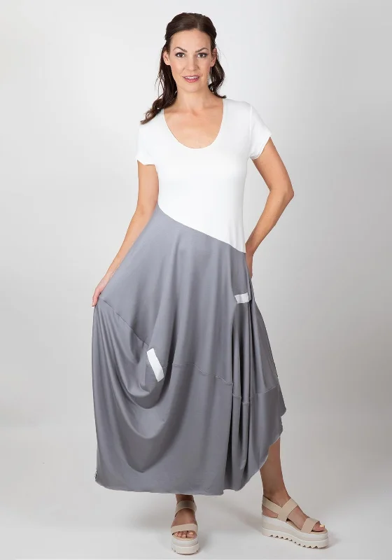 Inco Colour Block Casual Maxi Dress, Grey & White Long Boho Skirt