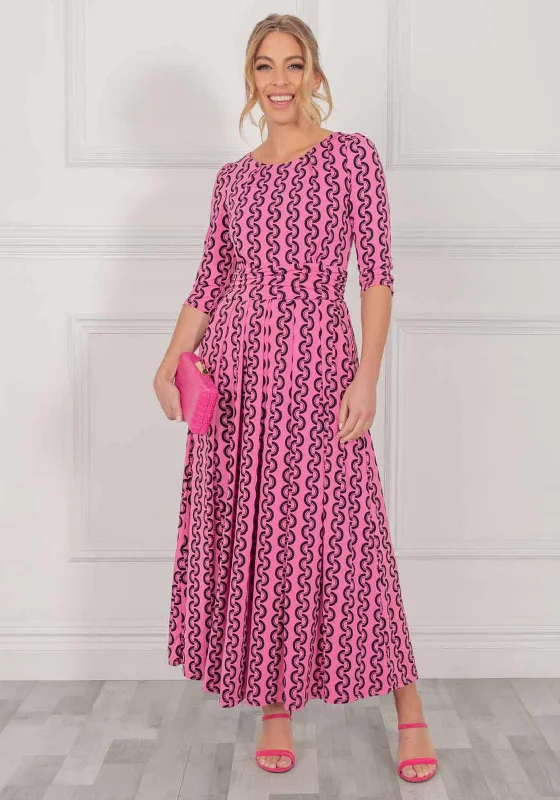 Jolie Moi Cierra Maxi Dress, Hot Pink Pleated Maxi Skirt