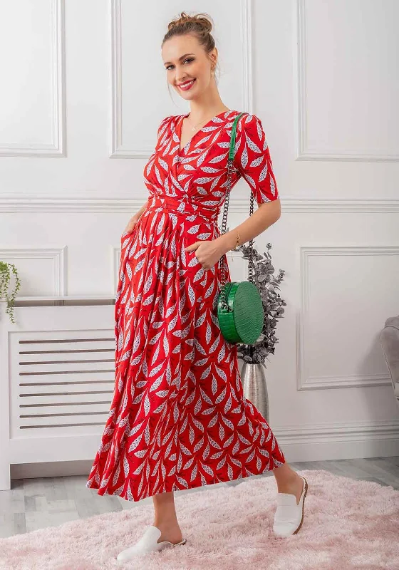 Jolie Moi Coleen Printed Maxi Dress, Red Leafy Maxi Skirt Dress