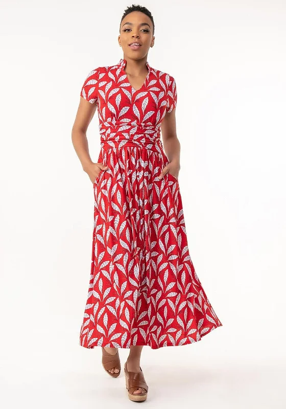 Jolie Moi Marbouka Leaf Print Maxi Dress, Red Multi Maxi Skirt Trendy