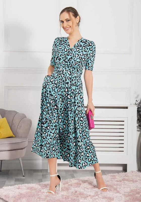 Jolie Moi Josie Animal Print Maxi Dress, Aqua Blue Elegant Maxi Look