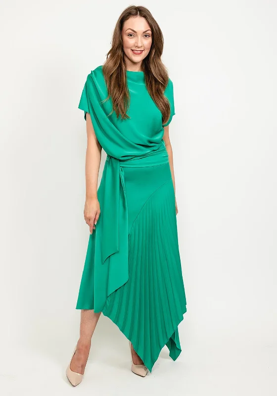 Kevan Jon Mila Pleat Drape Maxi Dress, Emerald Midi Maxi Skirt