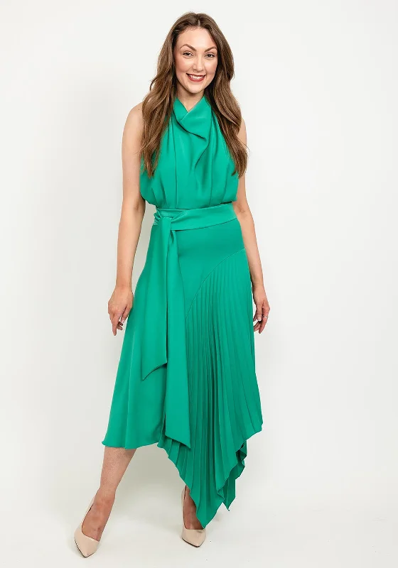 Kevan Jon Perla High Neck Pleat Maxi Dress, Emerald Soft Maxi Skirt