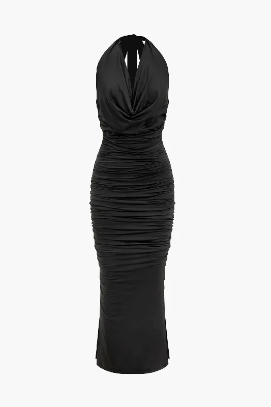 Draped Cowl Neck Sleeveless Maxi Dress Soft Maxi Dress