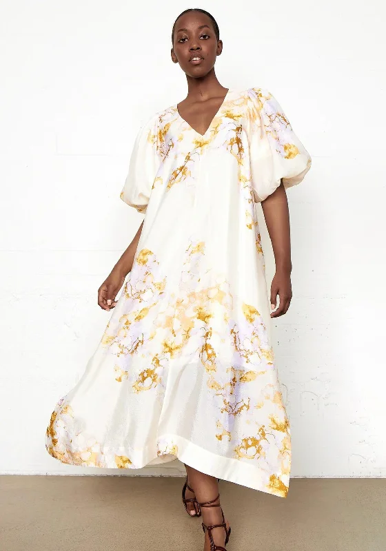 Second Female Angelica Puff Sleeve Maxi Dress, Cream Multi Maxi Skirt Look