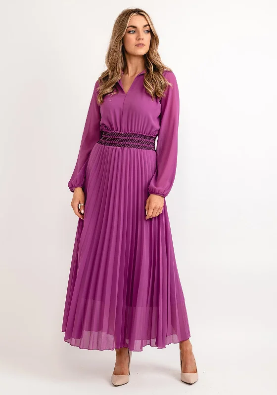 Seventy1 One Size Pleated Embroidered Waist Maxi Dress, Purple Flowy Maxi Skirt