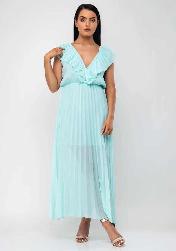 Seventy1 Pleated Long One Size Dress, Turquoise Sleek Maxi Skirt