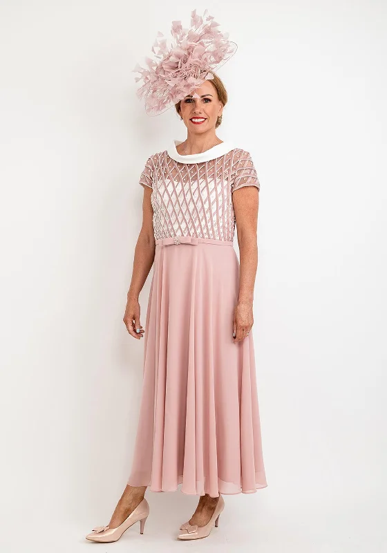 Veni Infantino Lattice Bodice Maxi Dress, Dusty Rose High-Waist Maxi Skirt