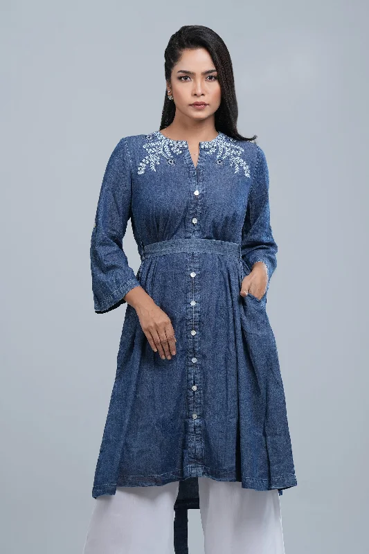 Long-Length Tencel Fabric Ethnic Kurta - One Piece Flowing Boho Skirt