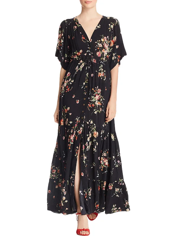 Womens Floral Print Eyelet Maxi Dress Comfortable Maxi Look