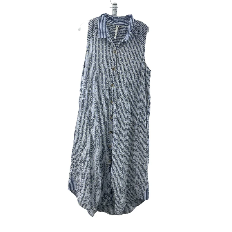 Anthropologie Blue Midi Striped Sleeveless Shirt Dress Size 14 Preowned Women's Polka Dot Midi