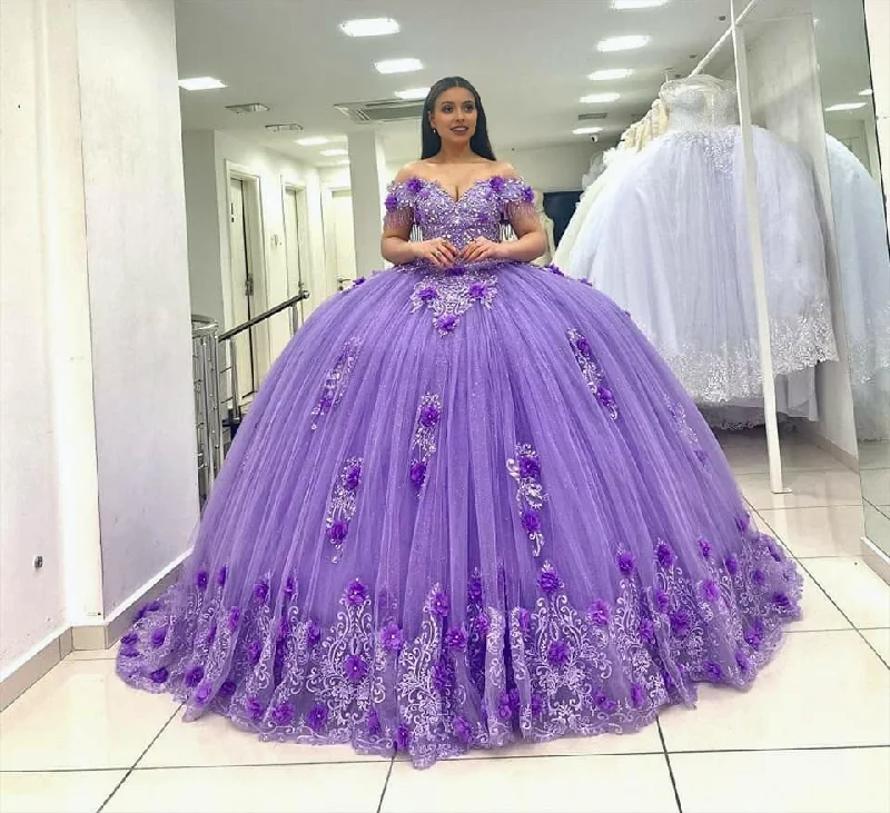 Ball Gown Lace Off-the-Shoulder Lavender Quinceanera Dress Lace Dress Fashion