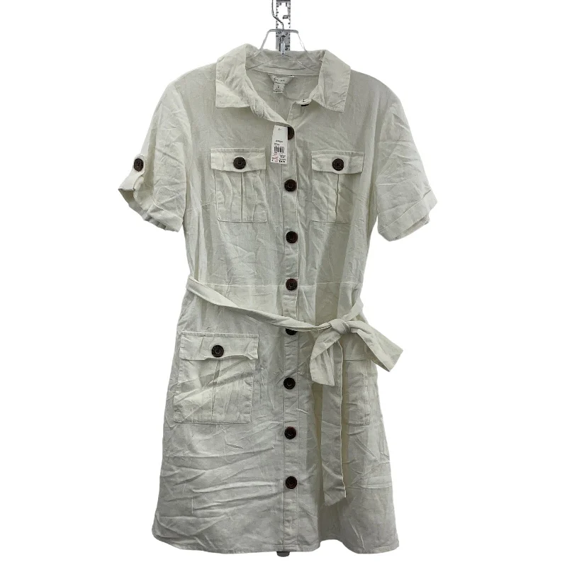 NWT C Wonder Linen Women's Belted Midi Shirt Dress, Cream, Size S Maxi Length Midi