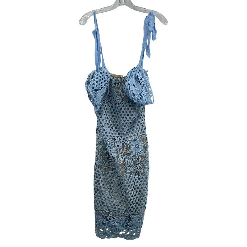 NWT INA Women's Blue Floral Midi Crochet Halter Bodycon Cocktail Dress Boho Chic Midi