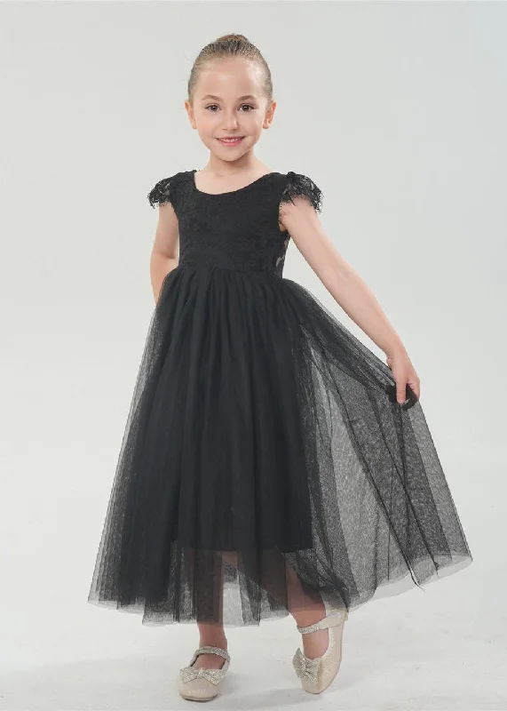 Paisley Lace Flower Girl Dress in Black Black Lace Dress