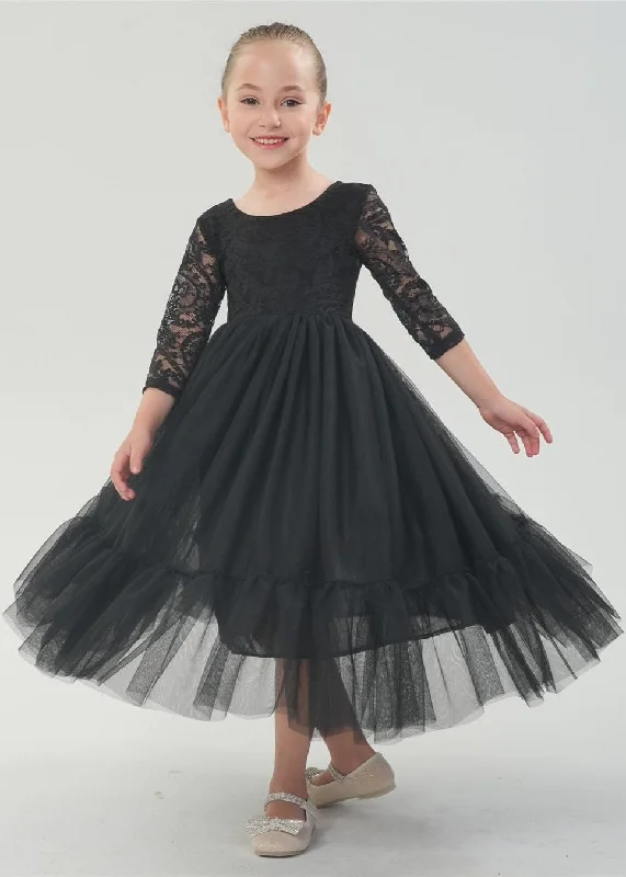 Paisley Lace Flower Girl Dress in Black White Lace Dress