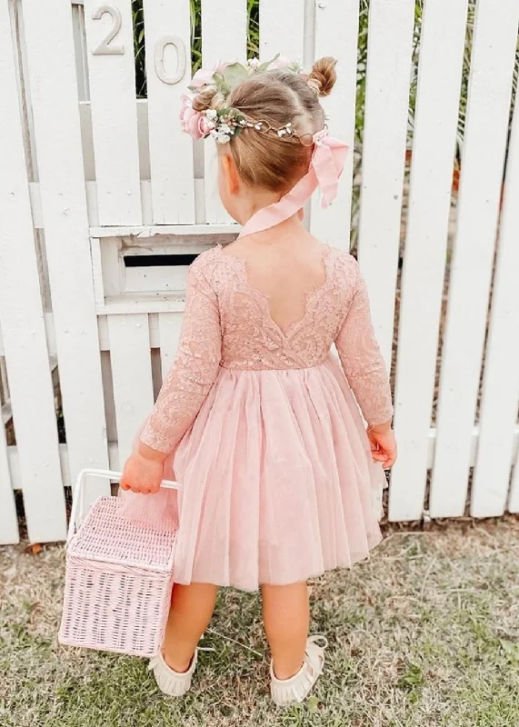 Paisley Lace Flower Girl Dress in Dusty Pink Lace Dress Set