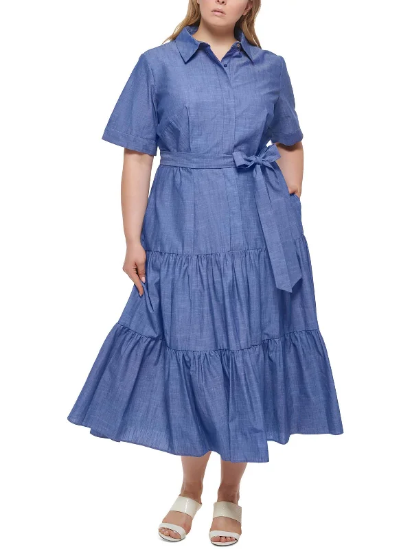 Plus Womens Chambray Midi Shirtdress Boho Midi Skirt