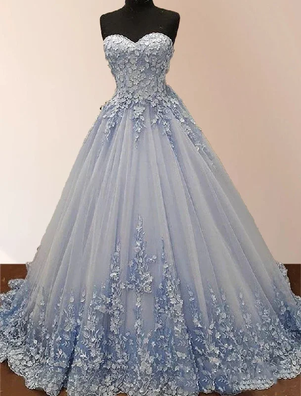 Strapless Sweetheart Neck 3D lace appliqued Quinceanera Dresses Boho Lace Dress