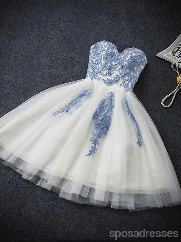 Sweetheart Neckline Blue Lace Homecoming Prom Dresses, Cheap Sweet 16 Dresses,  CM353 Lace A-line Dress