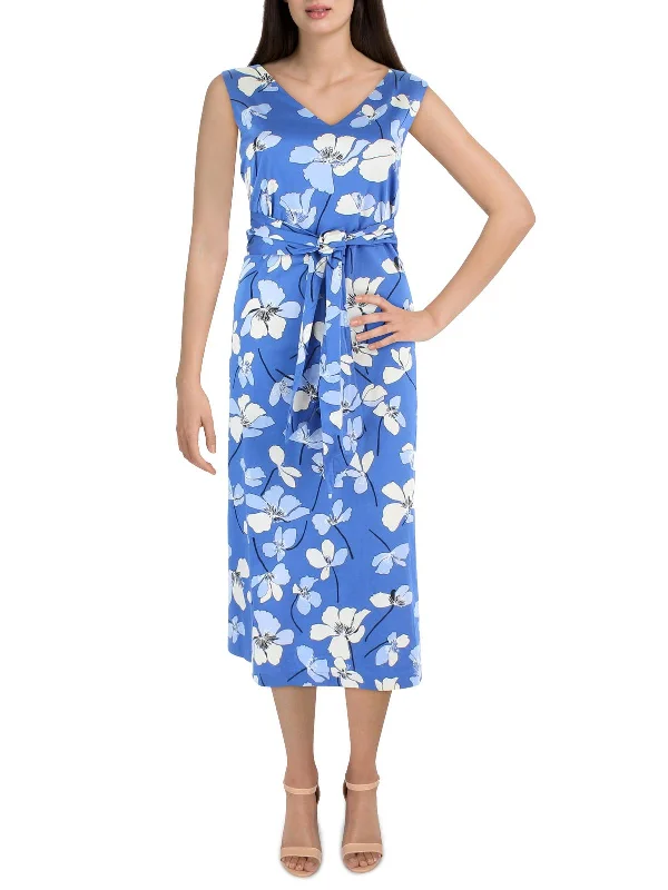 Womens Floral Calf Midi Dress Bright Midi Skirt