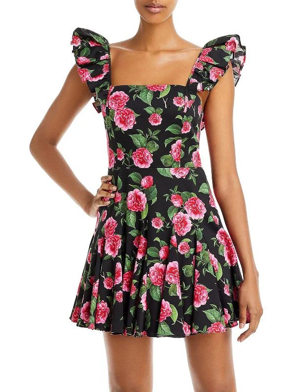 Womens Floral Print Midi Fit & Flare Dress Casual A-line Skirt