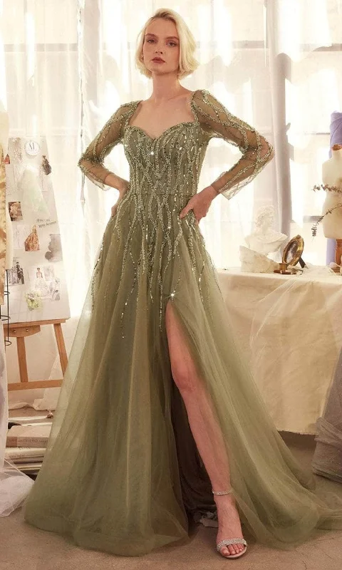 Andrea and Leo A1367 - Sheer Long Sleeve Sequin Evening Gown Elegant Sequin Dress