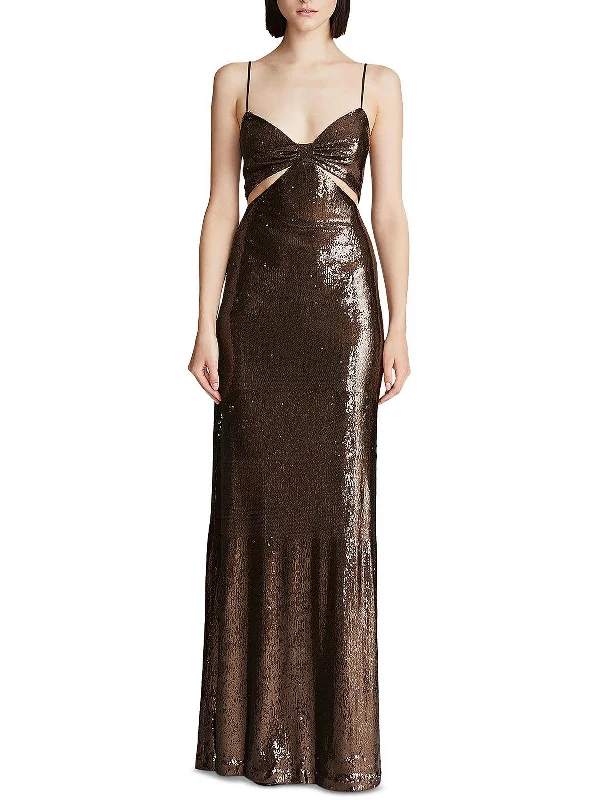 Chloe Womens Sequined Long Evening Dress Black Sequin Gown