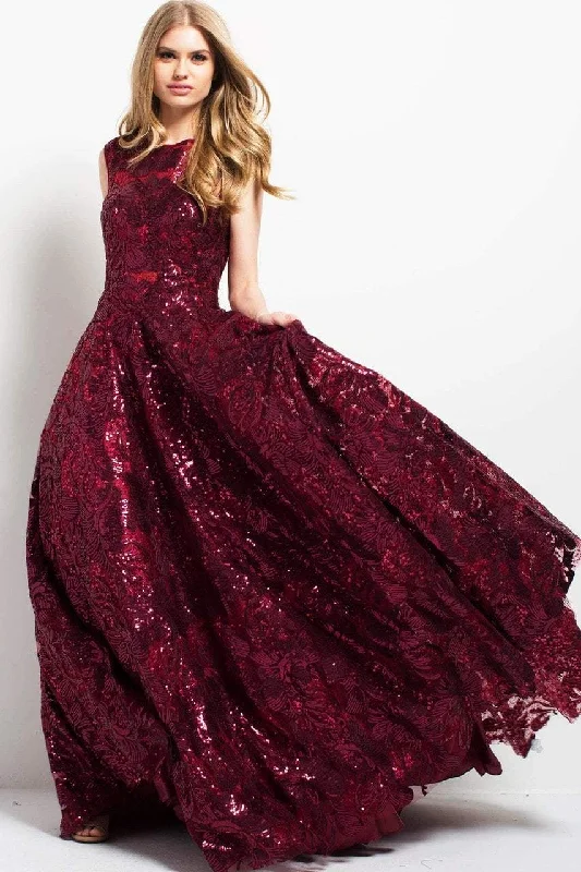 Jovani 48976 Sequined Jewel Ballgown - 1 pc Burgundy/Nude in Size 10 Available Party Sequin Dress