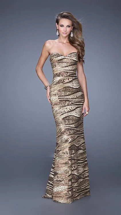 La Femme 21155 Sequined Sweetheart Prom Dress Flared Sequin Dress