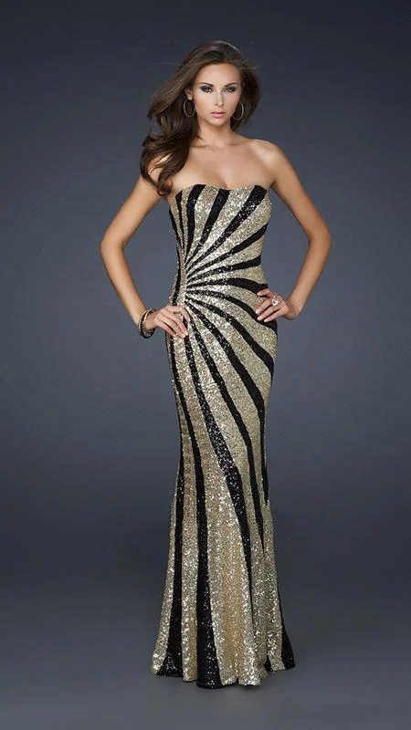 La Femme Strapless Sequined Fitted Evening Gown Flirty Sequin Dress