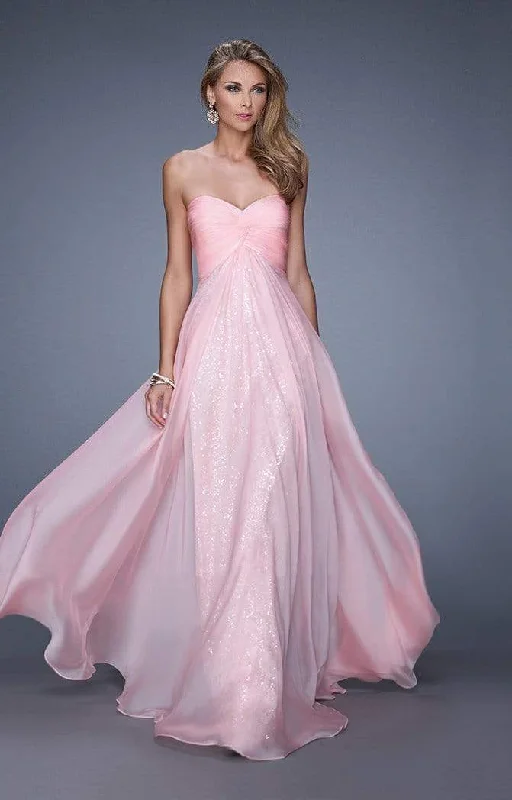 La Femme - Strapless Twisted Sequined A-line Evening Gown 21148SC  - 1 pc Cotton Candy Pink In Size 14 Available Sequin Dress Glam