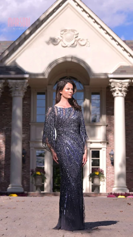 Marsoni by Colors MV1344 - SequinedCape Sleeves Evening Gown Sequin A-line Dress