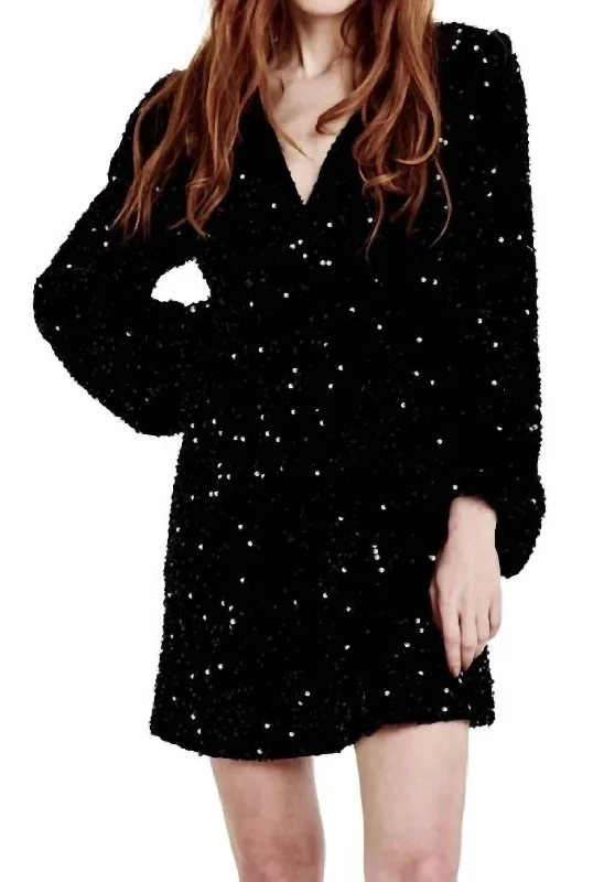 Mina Sequin Dress In Black Elegant Glitter Sequin