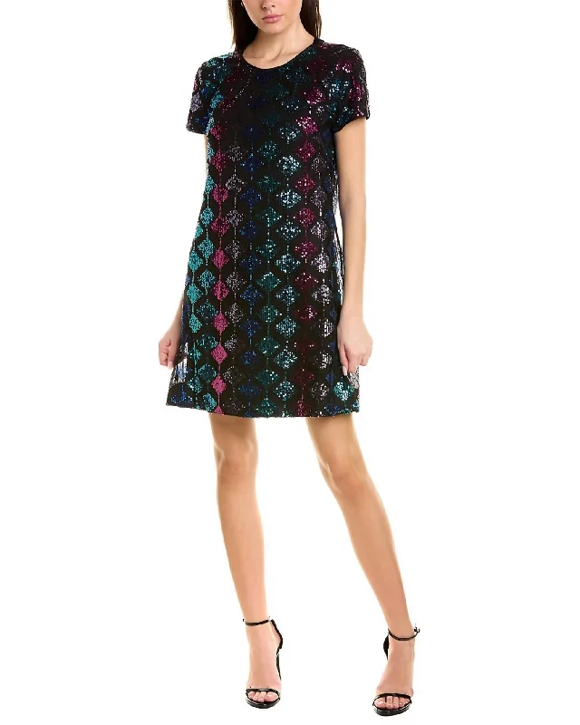 Sequin T-Shirt Dress in Multi V-neck Sequin Dress