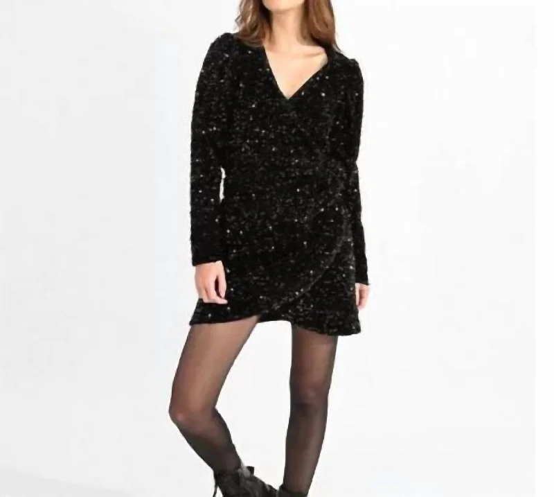 Sequin Wrap Dress In Black Classy Sequin Dress