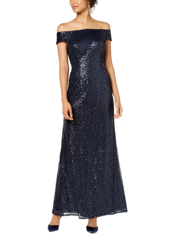 Womens Sequined Off-The-Shoulder Evening Dress Sequin Dress Chic